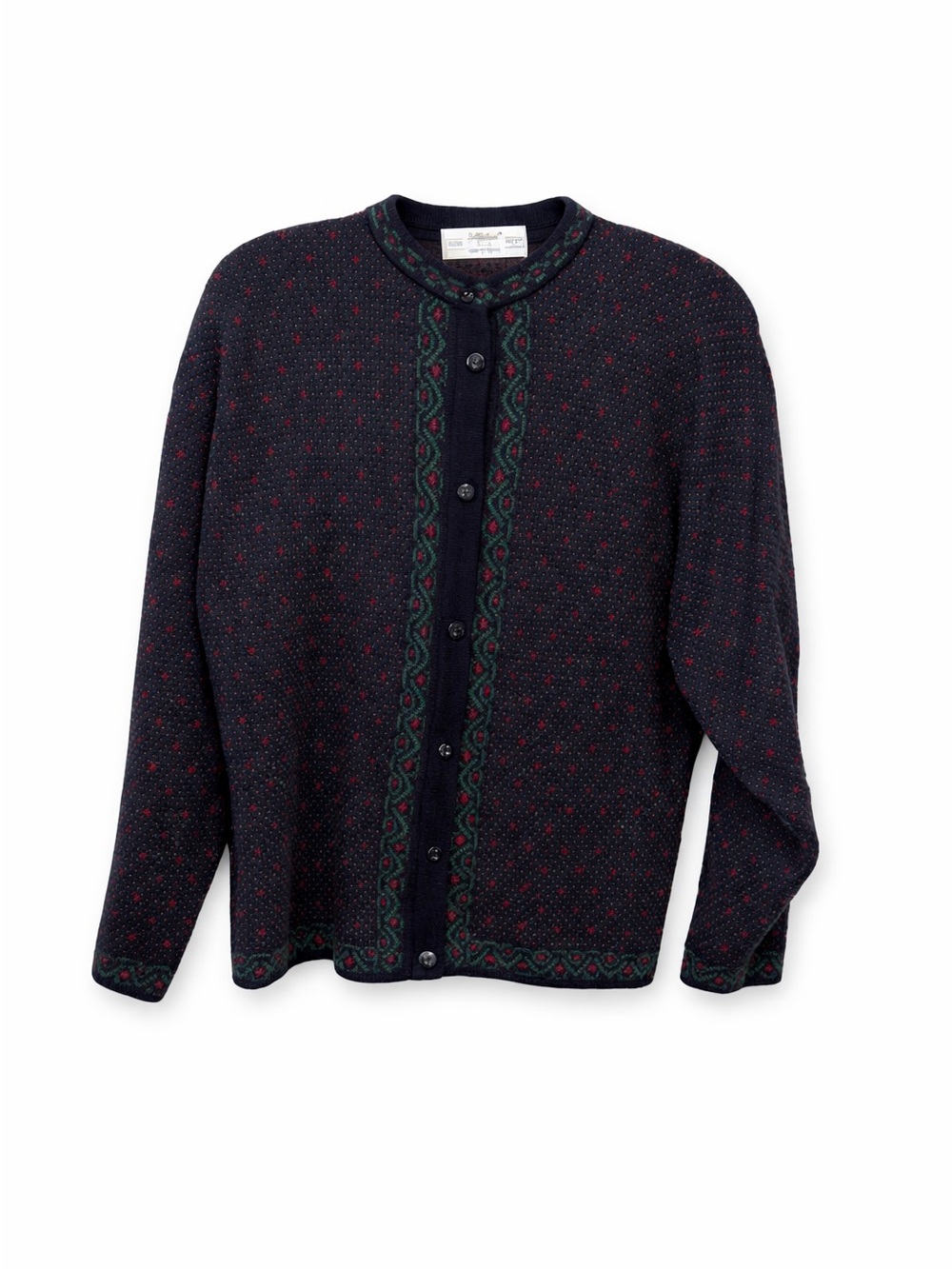 Vintage St Michael Marks & Spencer Fair Isle Cardigan Navy Red Green Size L
